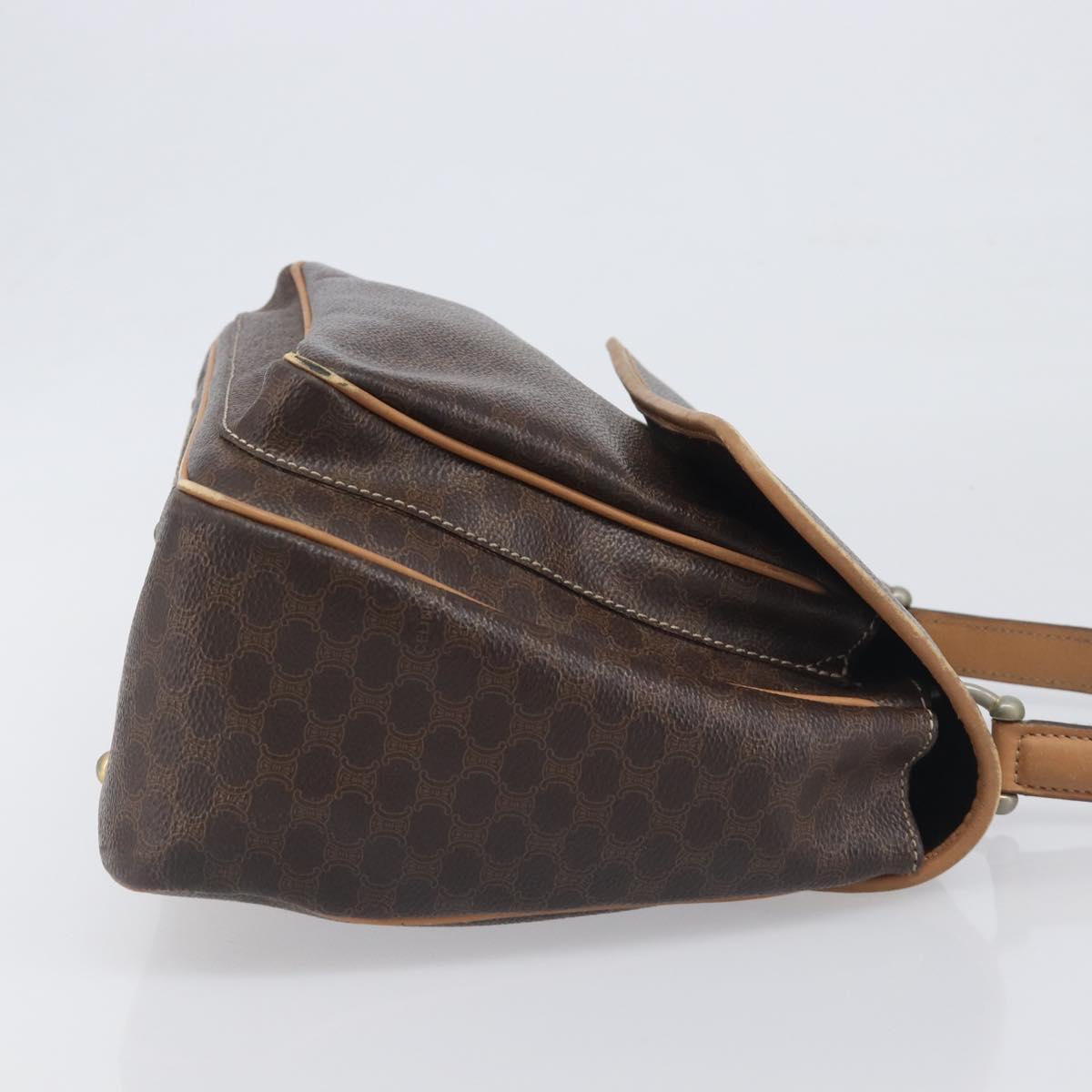CELINE Macadam Canvas Hand Bag PVC Leather Brown Gold Auth 197642