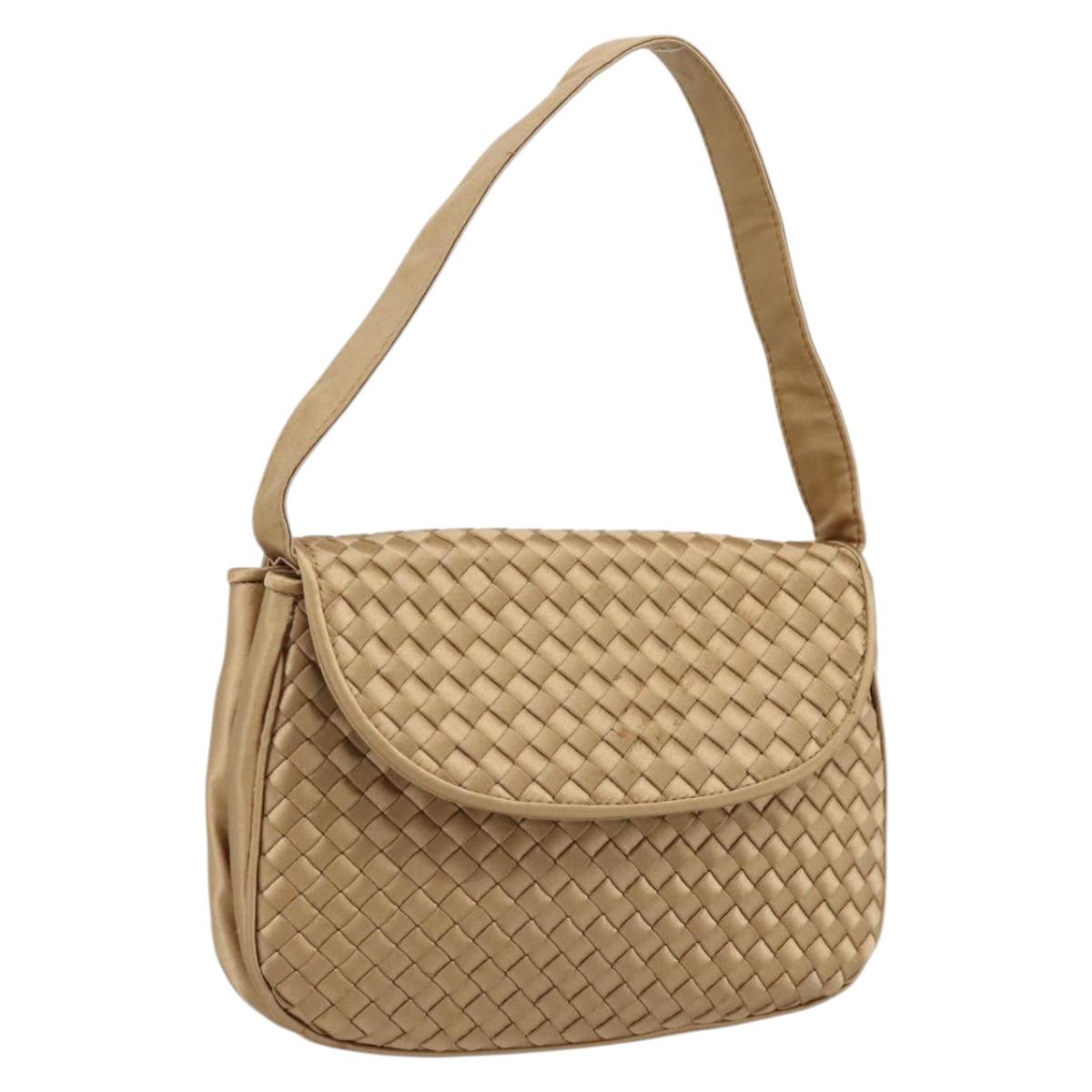 BOTTEGA VENETA INTRECCIATO Hand Bag Satin Gold Auth 197646