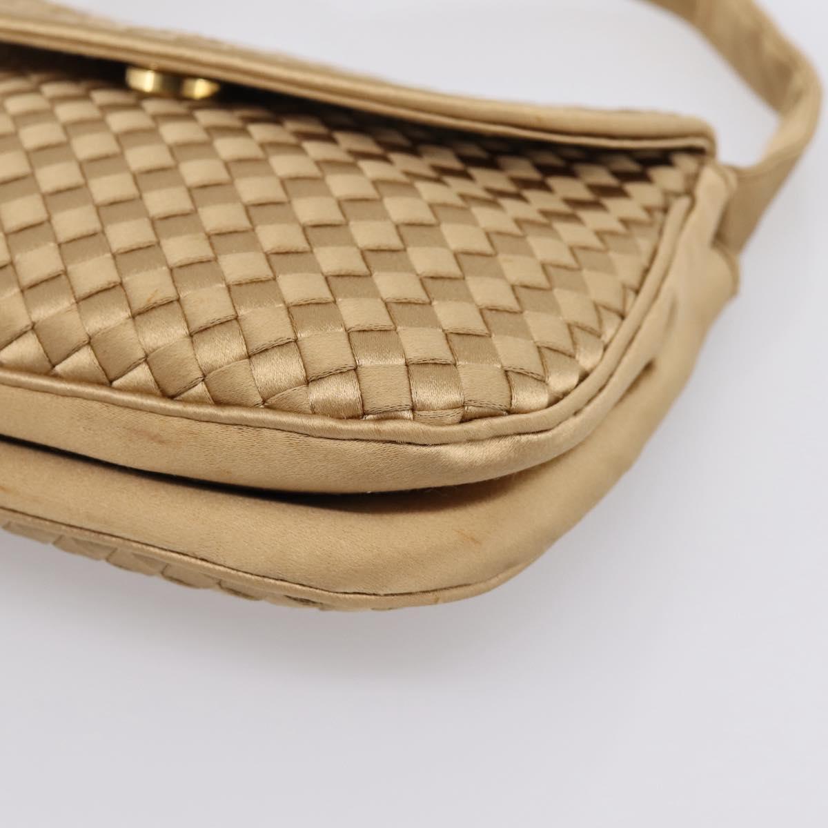 BOTTEGA VENETA INTRECCIATO Hand Bag Satin Gold Auth 197646