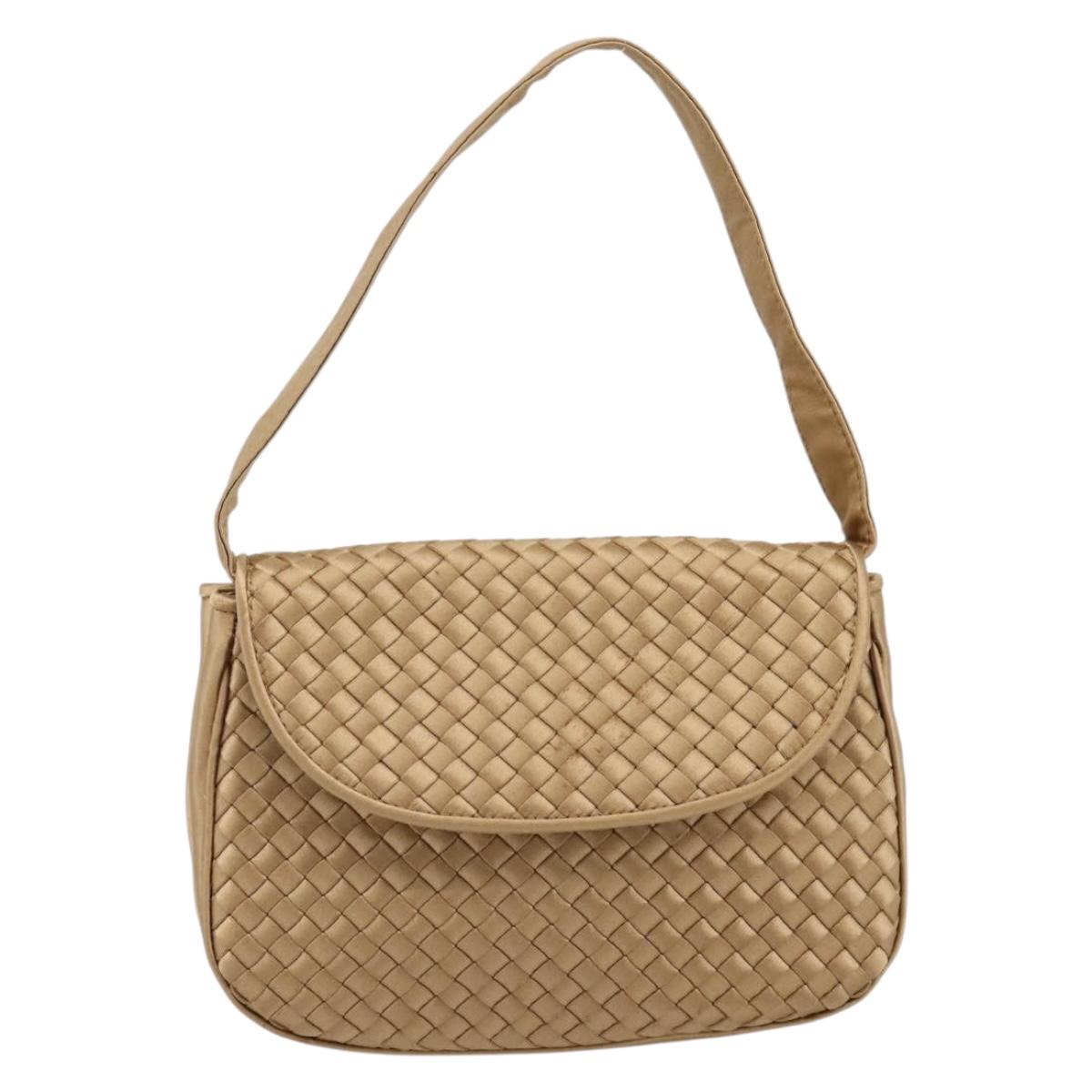 BOTTEGA VENETA INTRECCIATO Hand Bag Satin Gold Auth 197646