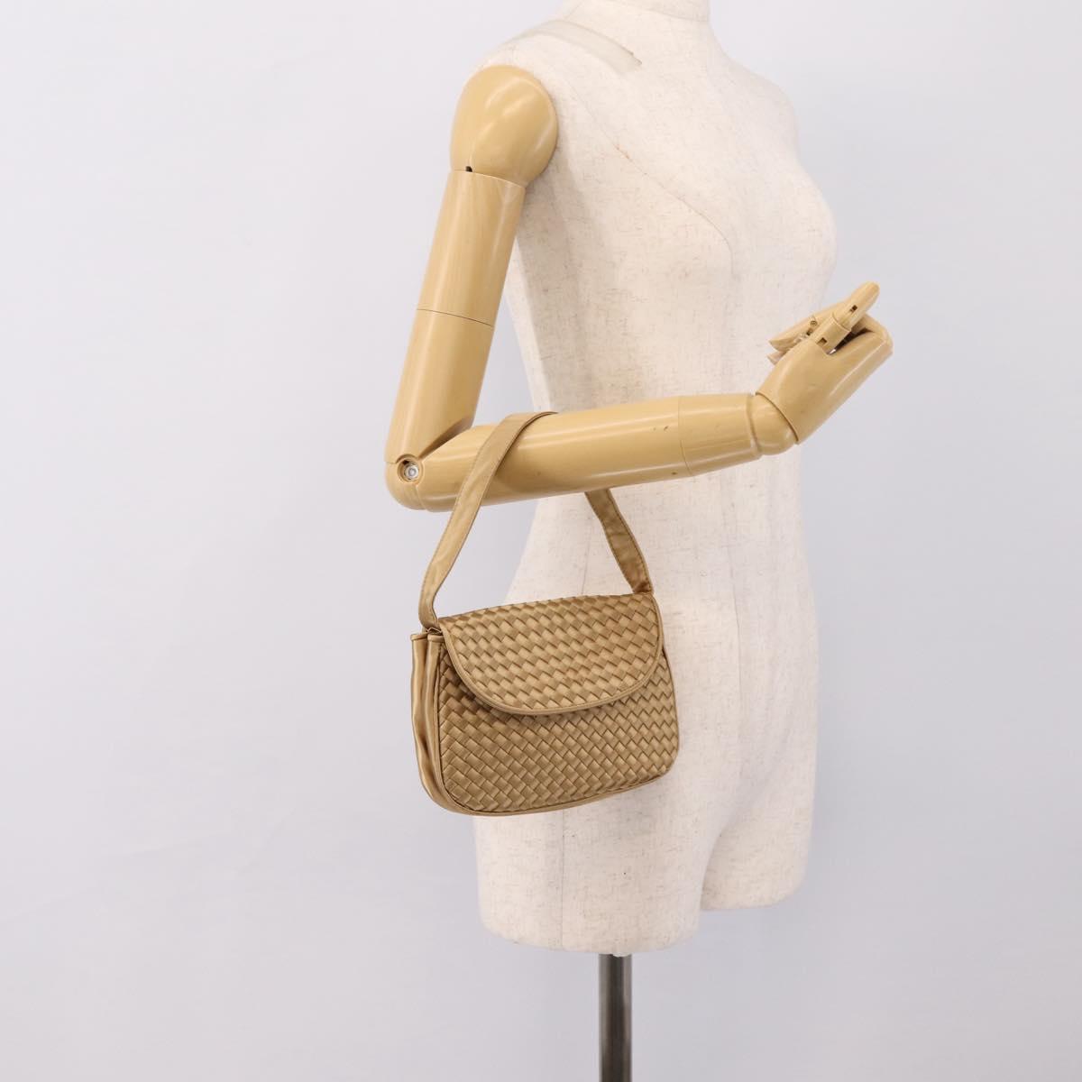 BOTTEGA VENETA INTRECCIATO Hand Bag Satin Gold Auth 197646