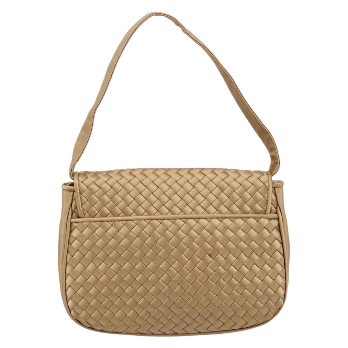 BOTTEGA VENETA INTRECCIATO Hand Bag Satin Gold Auth 197646