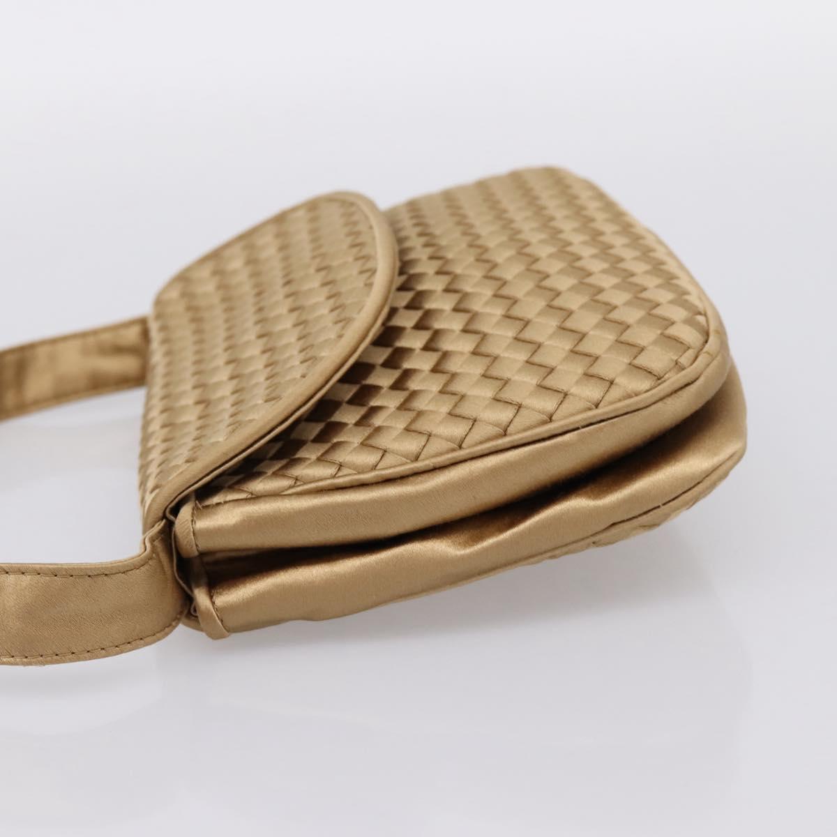 BOTTEGA VENETA INTRECCIATO Hand Bag Satin Gold Auth 197646