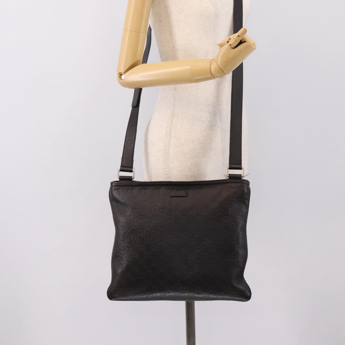 GUCCI GG Canvas Guccissima Shoulder Bag Leather Black Gold 201446 Auth 197649