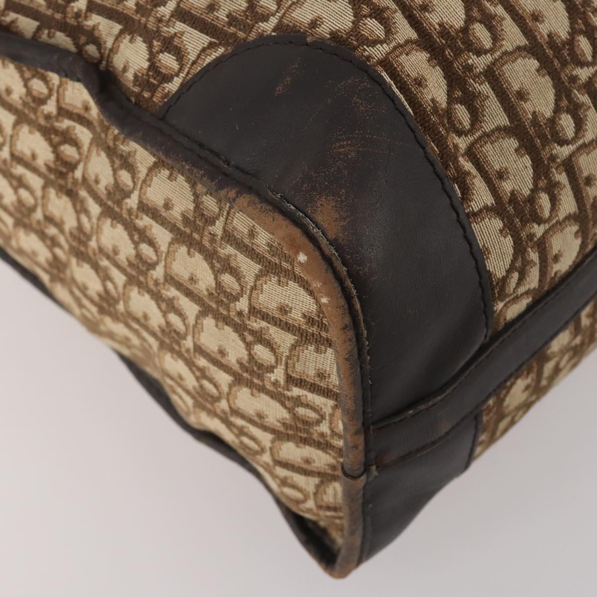 Christian Dior Trotter Canvas Boston Bag Beige Gold Auth 197651