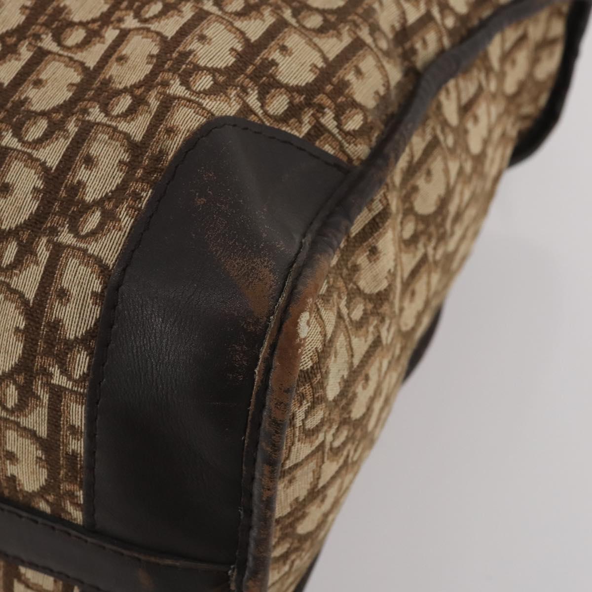 Christian Dior Trotter Canvas Boston Bag Beige Gold Auth 197651