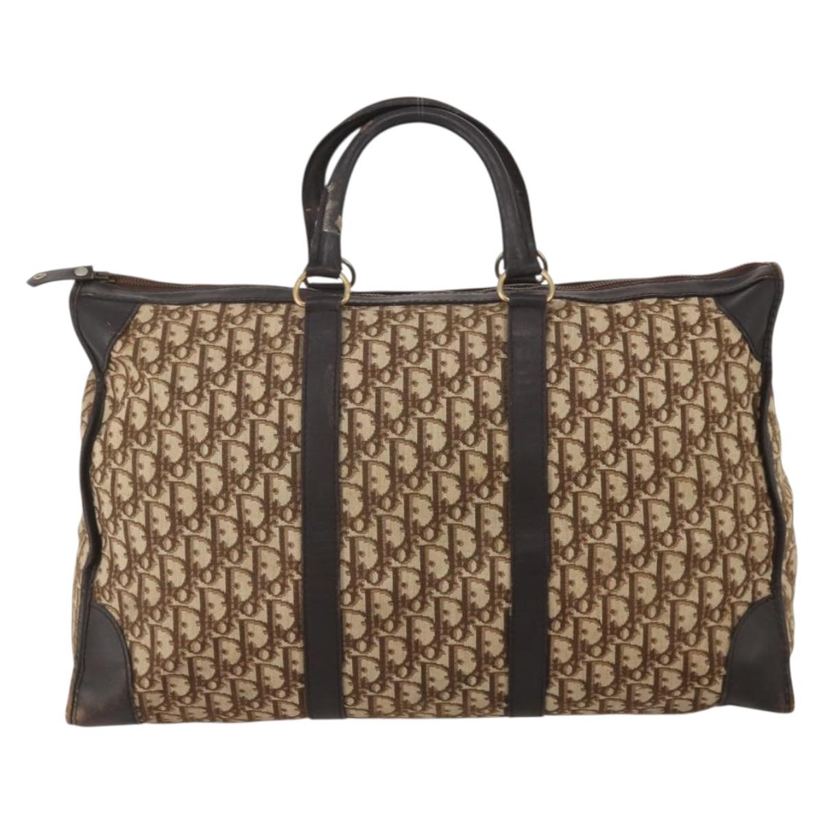 Christian Dior Trotter Canvas Boston Bag Beige Gold Auth 197651