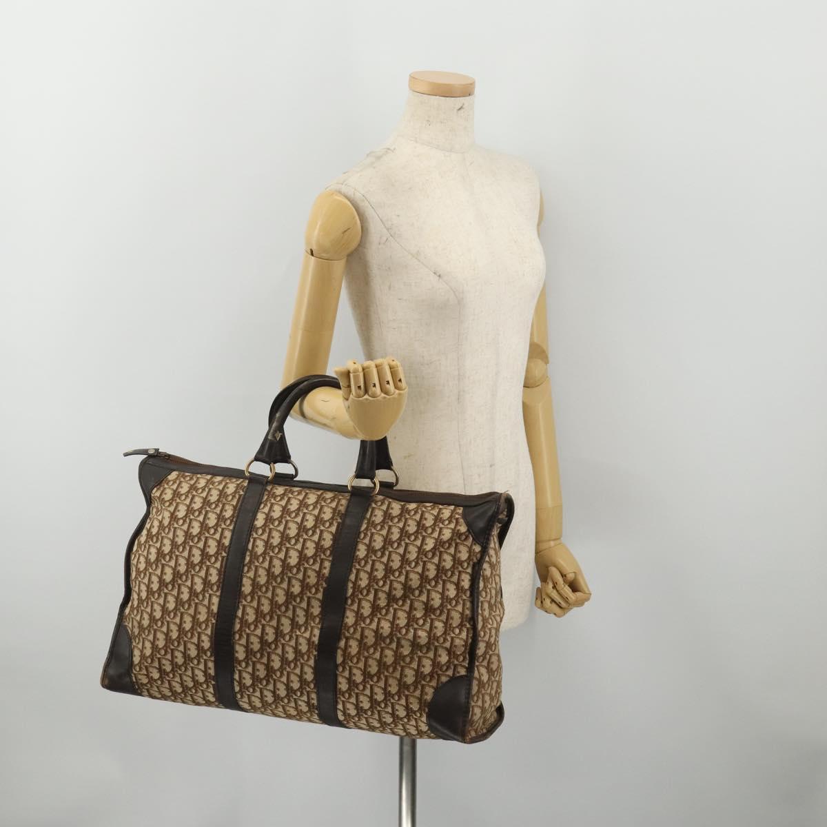 Christian Dior Trotter Canvas Boston Bag Beige Gold Auth 197651