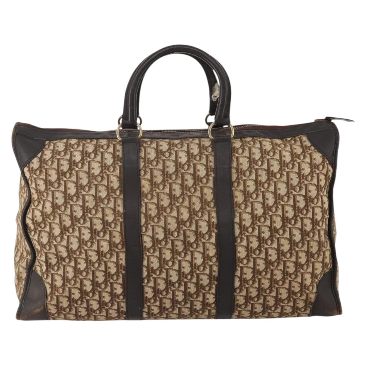 Christian Dior Trotter Canvas Boston Bag Beige Gold Auth 197651