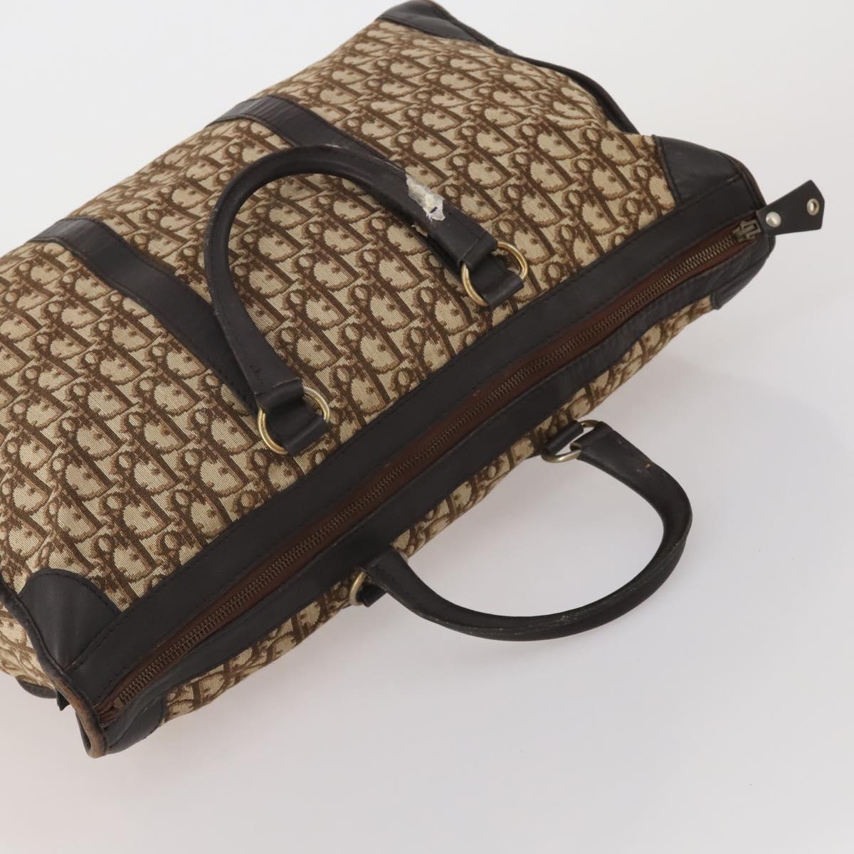 Christian Dior Trotter Canvas Boston Bag Beige Gold Auth 197651