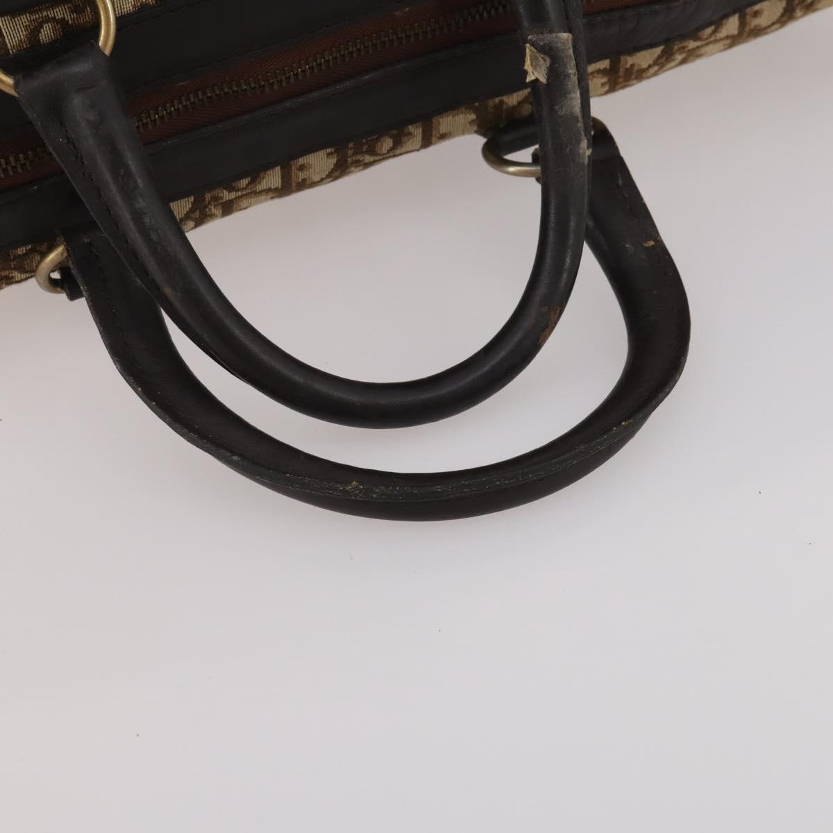 Christian Dior Trotter Canvas Boston Bag Beige Gold Auth 197651