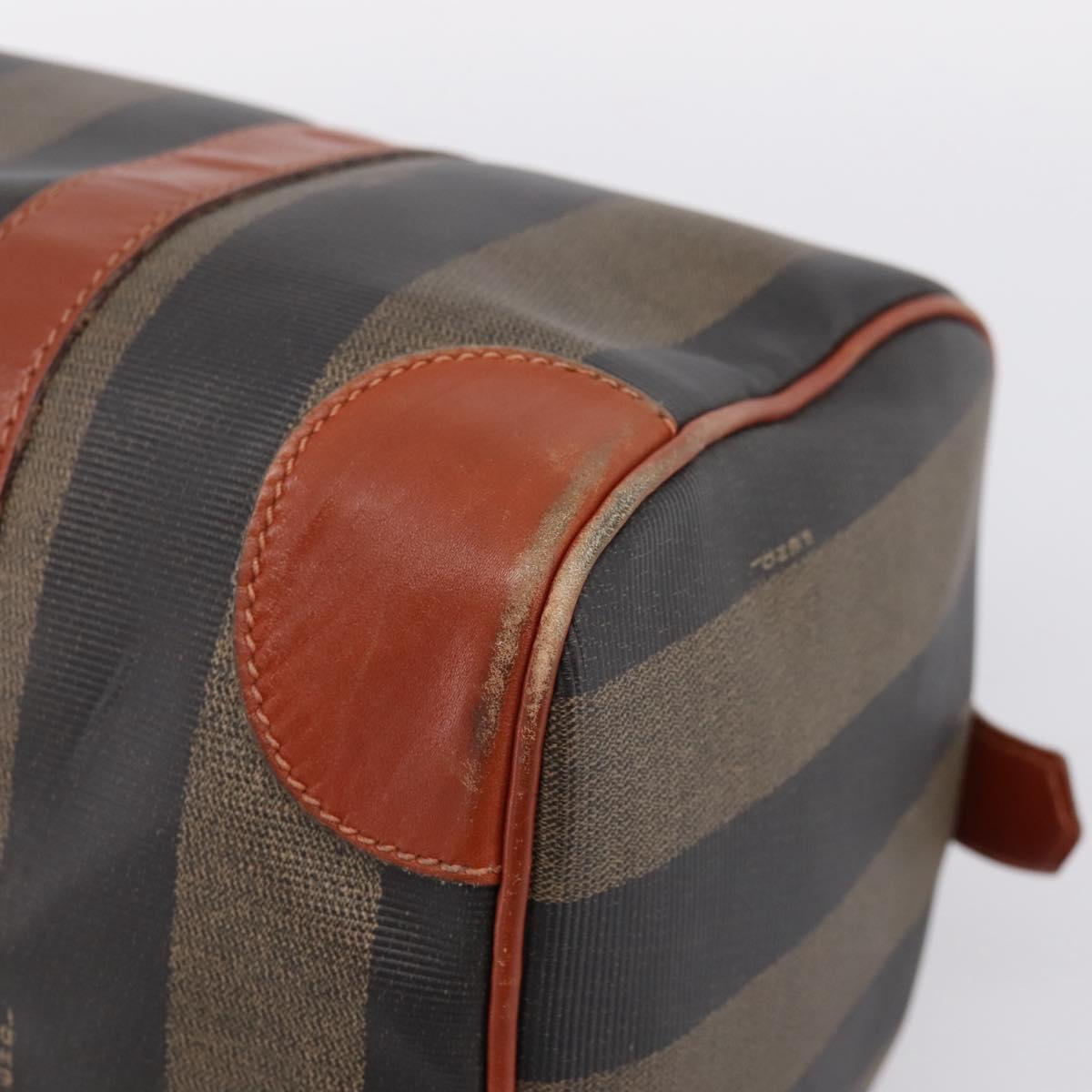FENDI Pecan Canvas Boston Bag PVC Black Brown Auth 197655