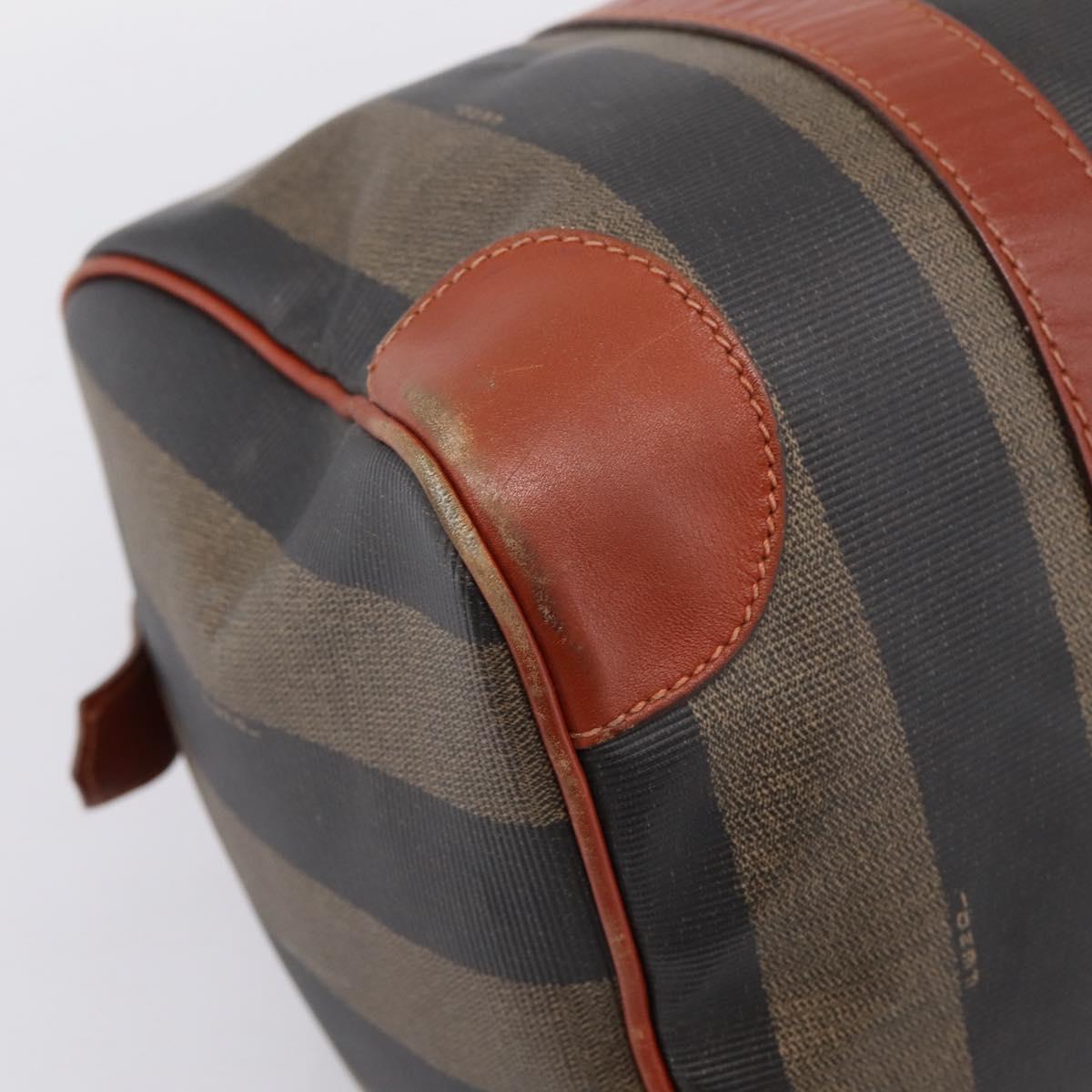 FENDI Pecan Canvas Boston Bag PVC Black Brown Auth 197655