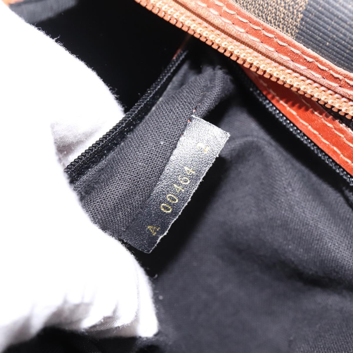 FENDI Pecan Canvas Boston Bag PVC Black Brown Auth 197655