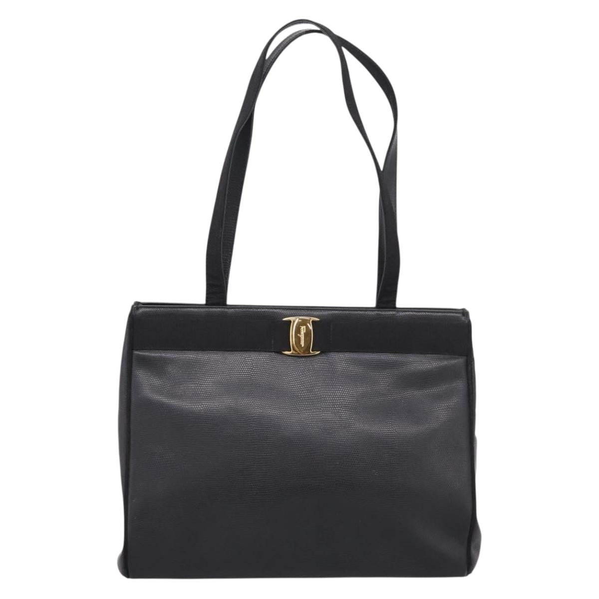 Salvatore Ferragamo Vala Shoulder Bag Leather Black Gold Auth 197656