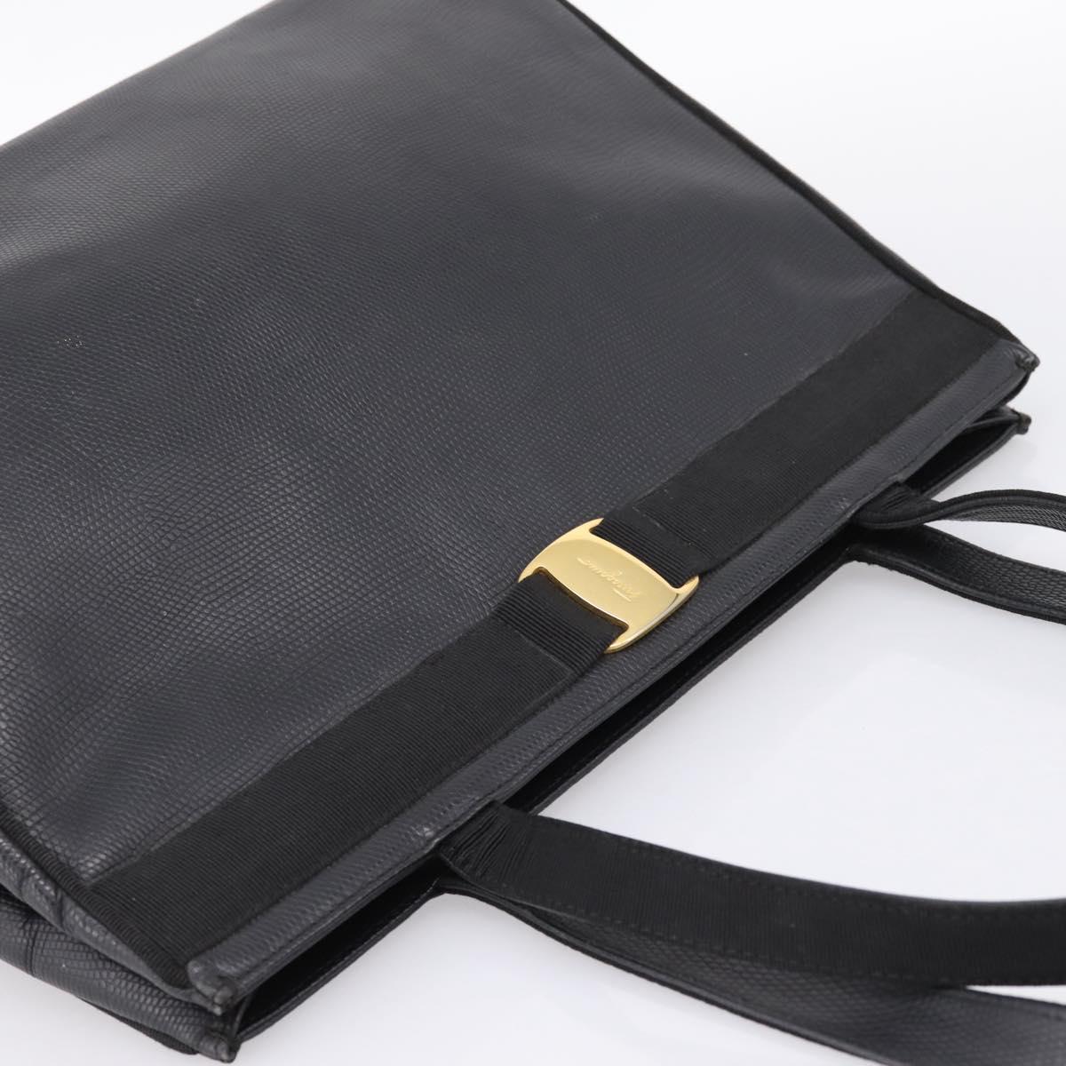 Salvatore Ferragamo Vala Shoulder Bag Leather Black Gold Auth 197656