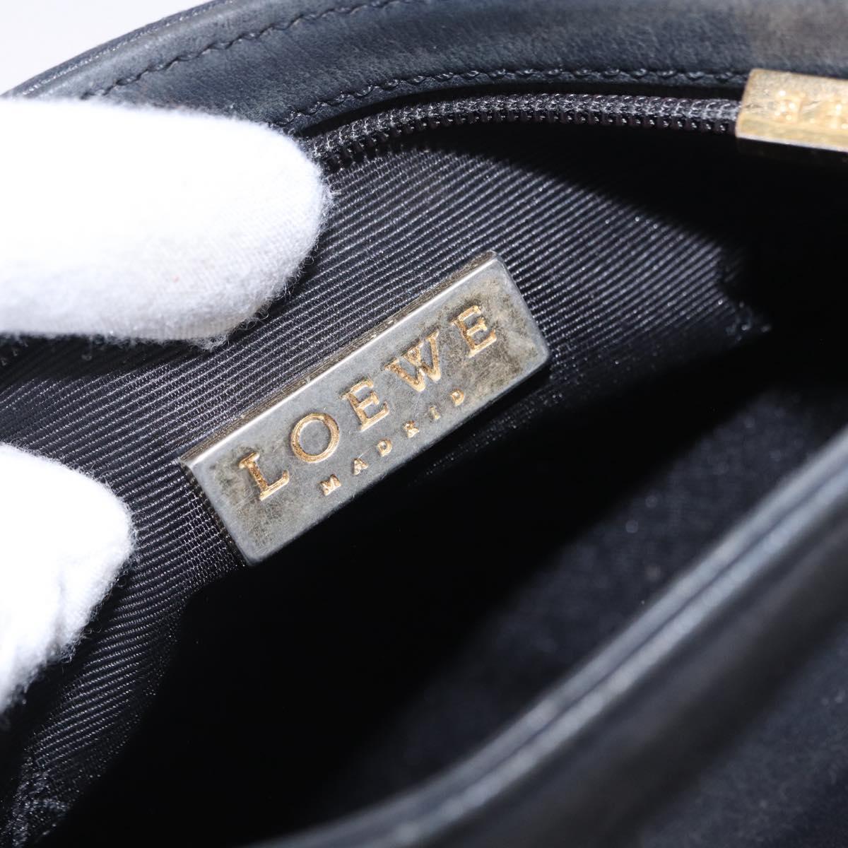 LOEWE Shoulder Bag Leather Navy Gold Auth 197659