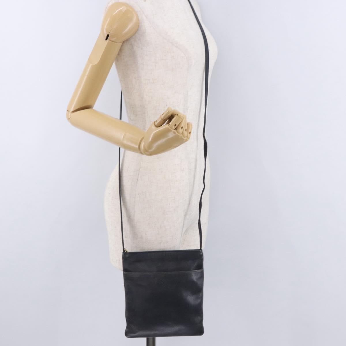 LOEWE Shoulder Bag Leather Navy Gold Auth 197659