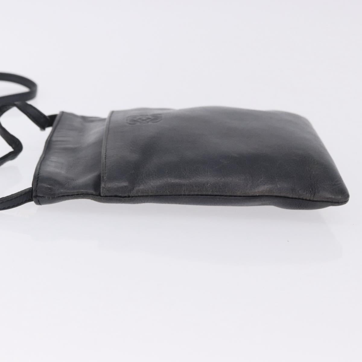 LOEWE Shoulder Bag Leather Navy Gold Auth 197659