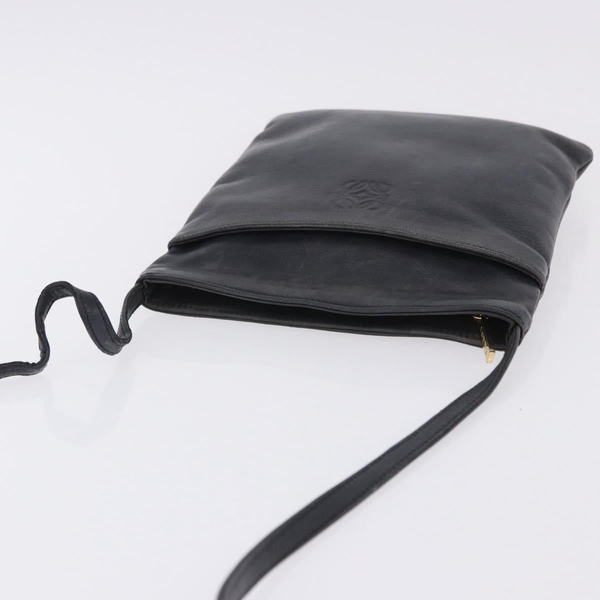 LOEWE Shoulder Bag Leather Navy Gold Auth 197659