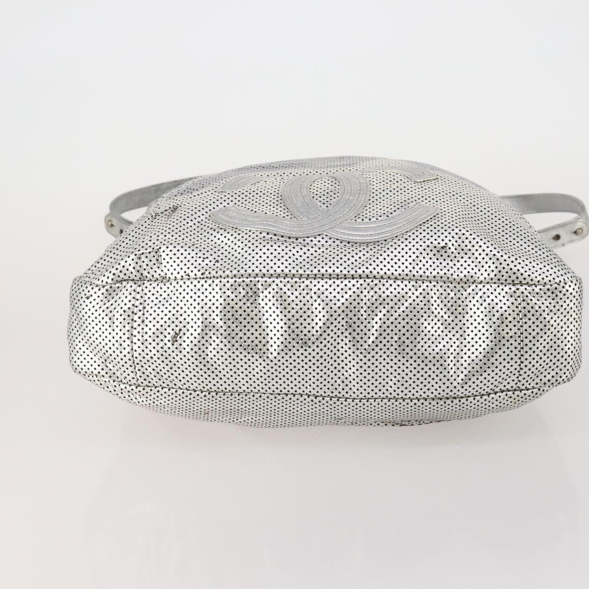 CHANEL COCO Mark Punching Shoulder Bag Leather 2way Silver CC Auth 197660