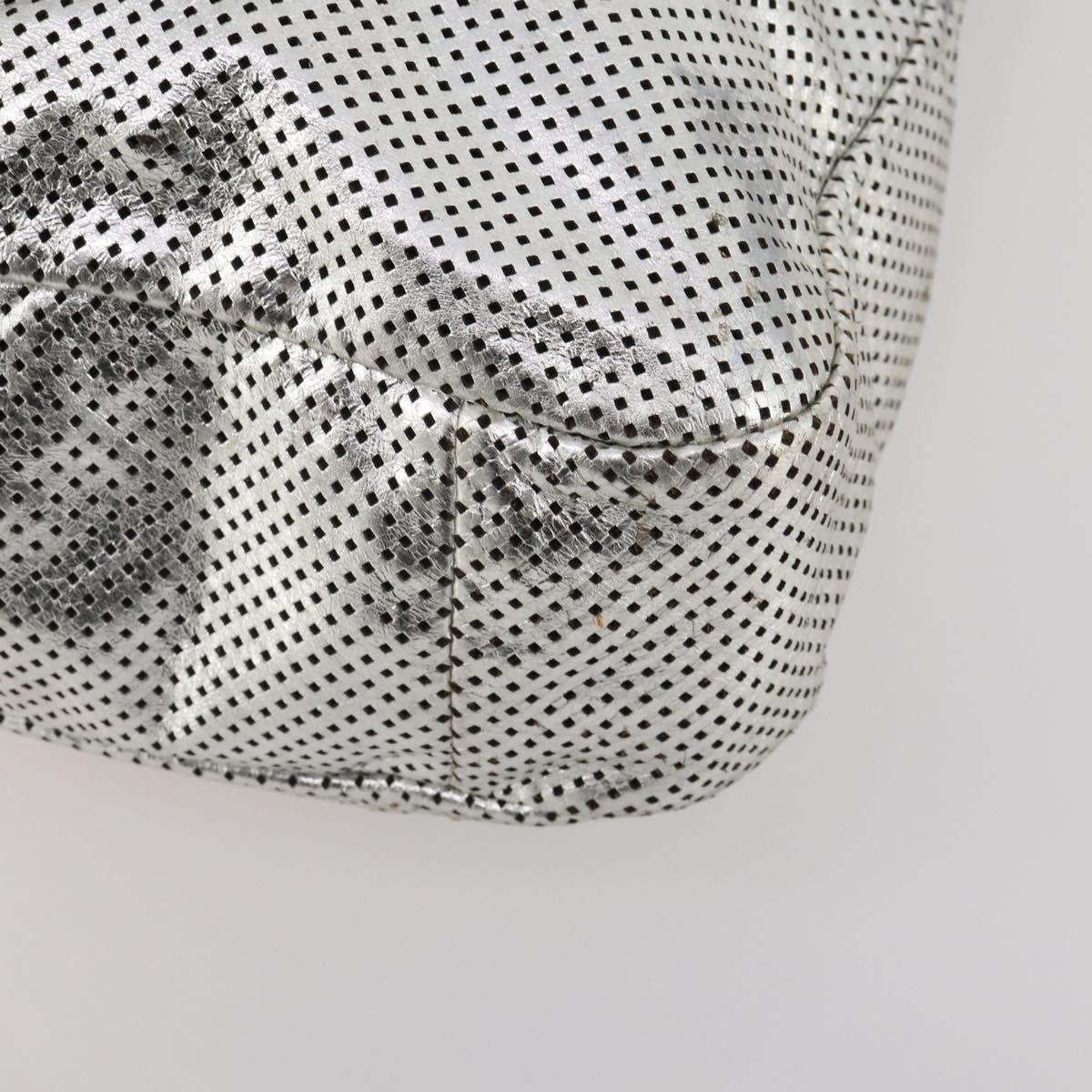CHANEL COCO Mark Punching Shoulder Bag Leather 2way Silver CC Auth 197660