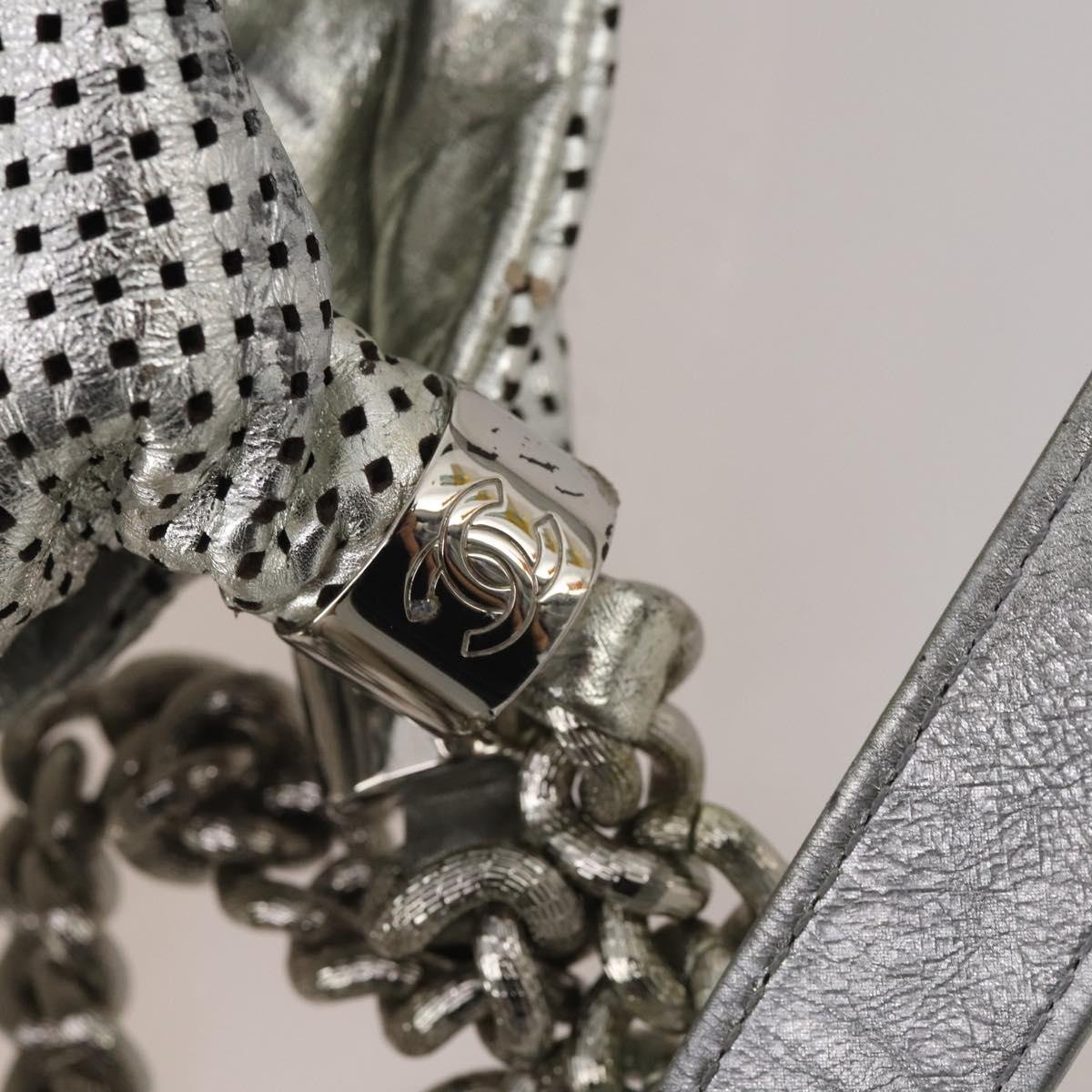 CHANEL COCO Mark Punching Shoulder Bag Leather 2way Silver CC Auth 197660