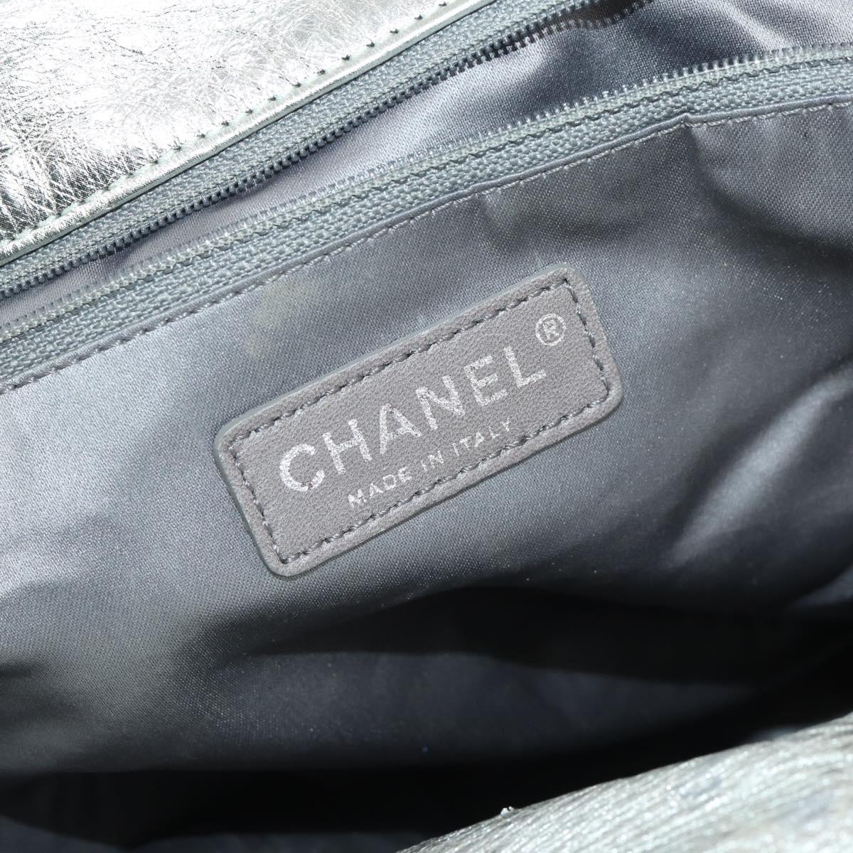CHANEL COCO Mark Punching Shoulder Bag Leather 2way Silver CC Auth 197660