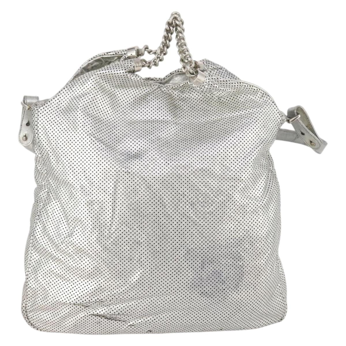 CHANEL COCO Mark Punching Shoulder Bag Leather 2way Silver CC Auth 197660