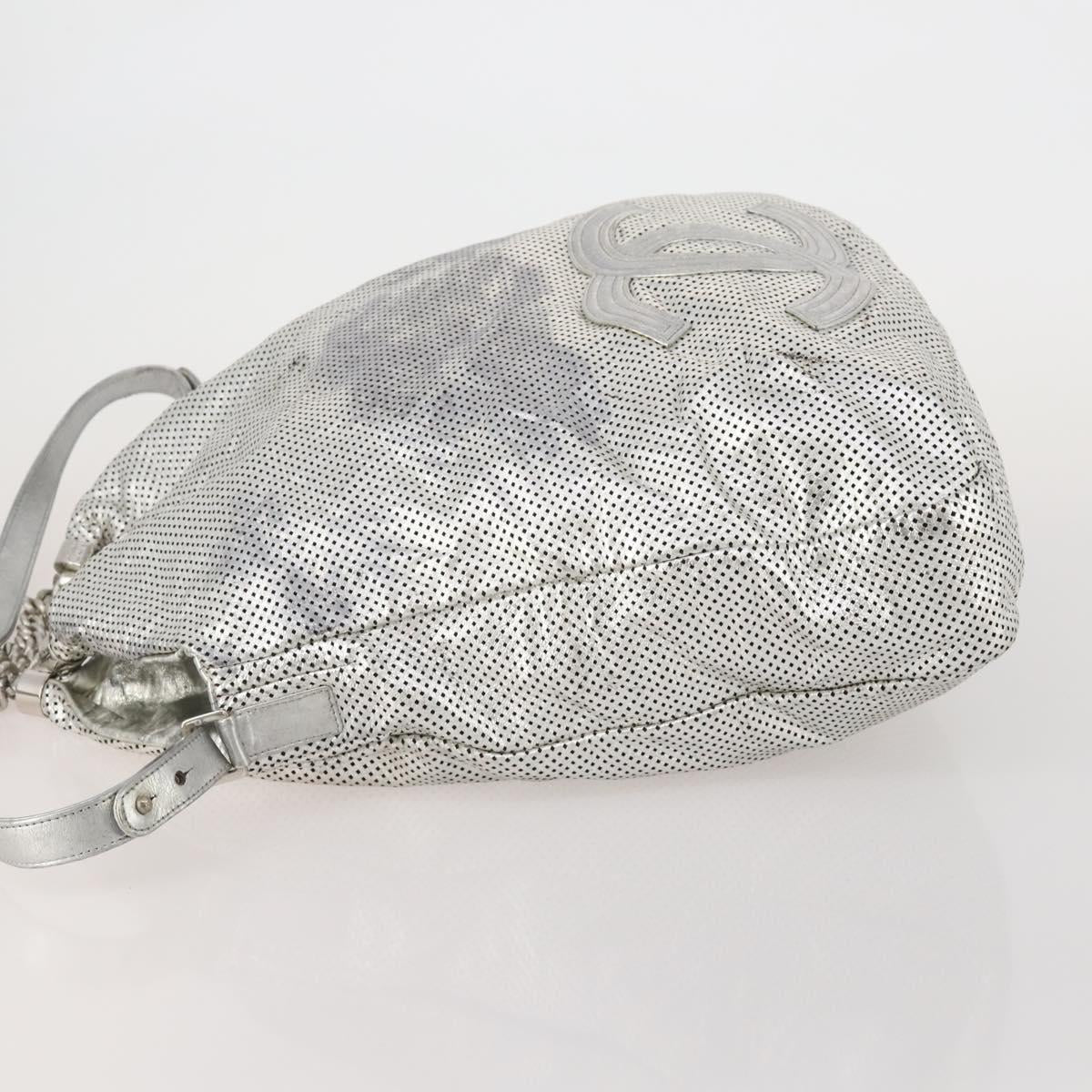 CHANEL COCO Mark Punching Shoulder Bag Leather 2way Silver CC Auth 197660