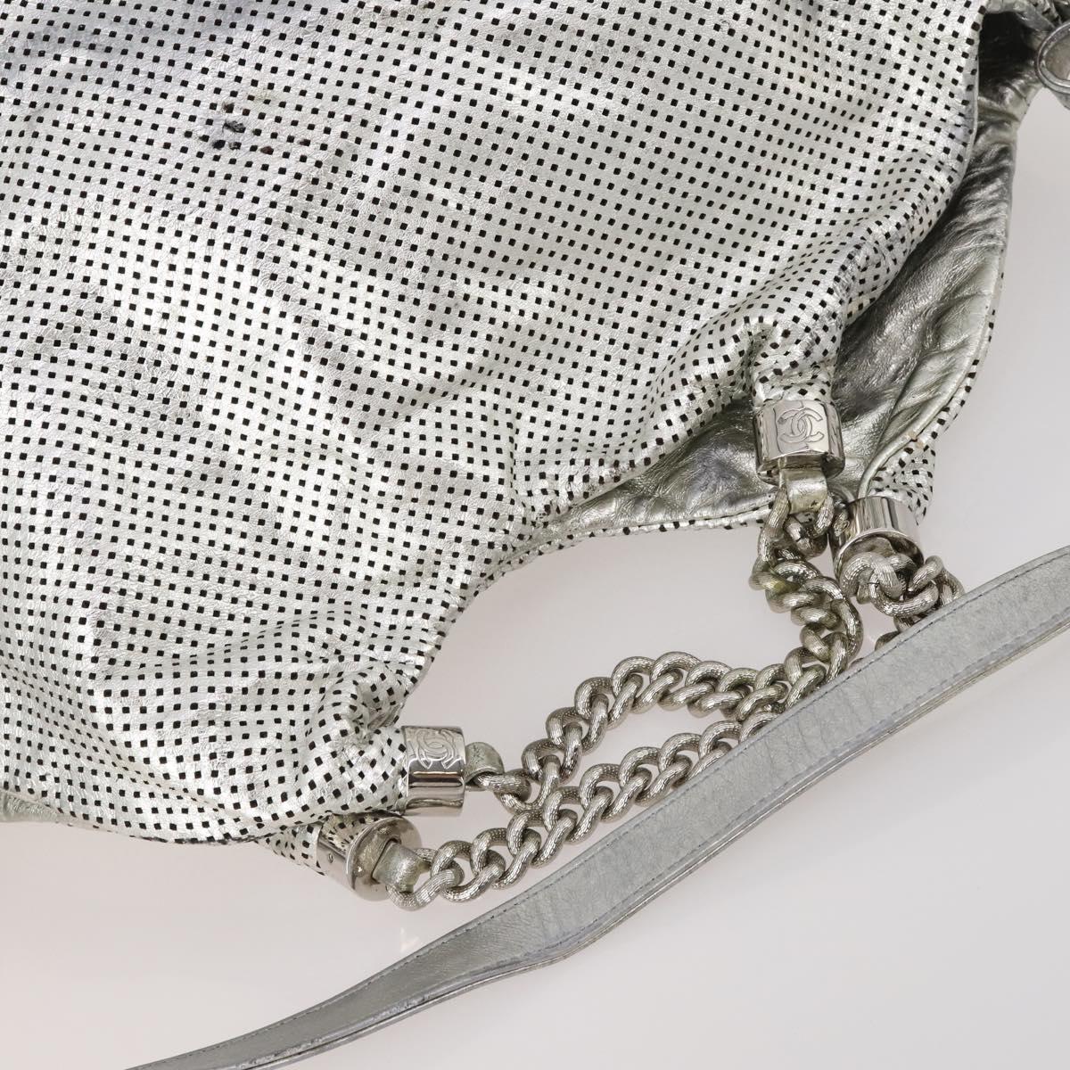 CHANEL COCO Mark Punching Shoulder Bag Leather 2way Silver CC Auth 197660