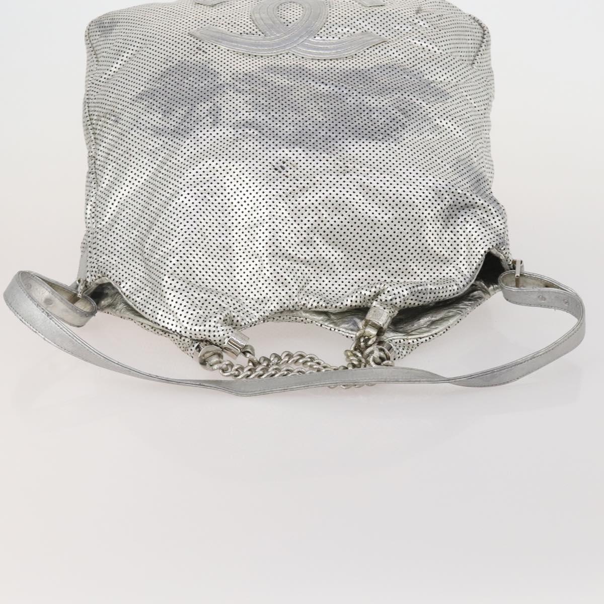 CHANEL COCO Mark Punching Shoulder Bag Leather 2way Silver CC Auth 197660