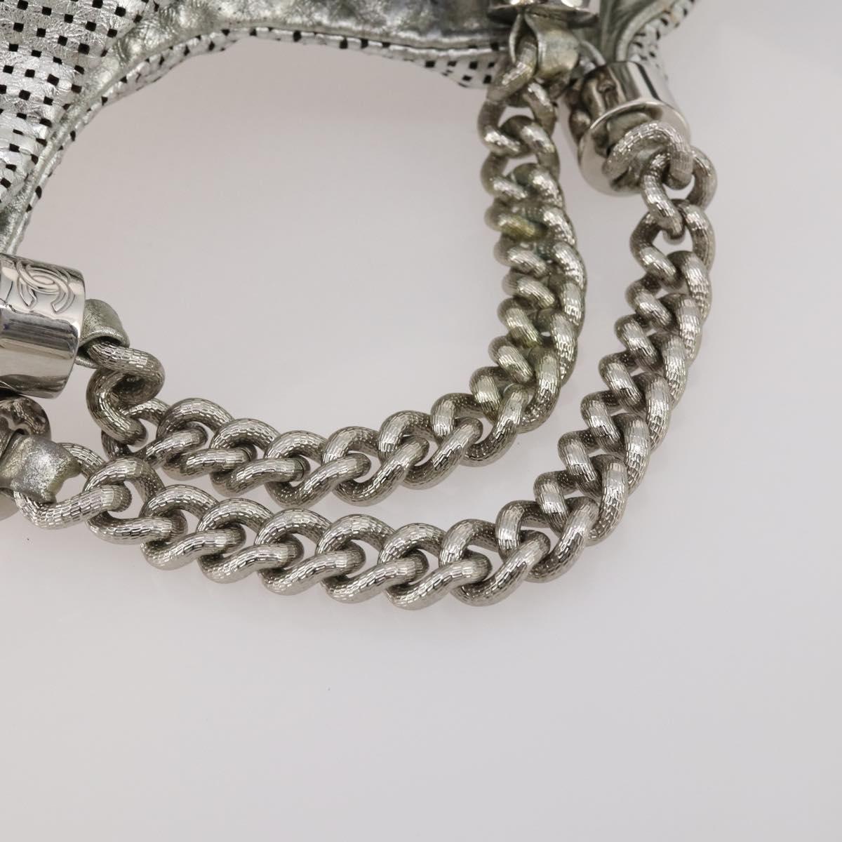 CHANEL COCO Mark Punching Shoulder Bag Leather 2way Silver CC Auth 197660