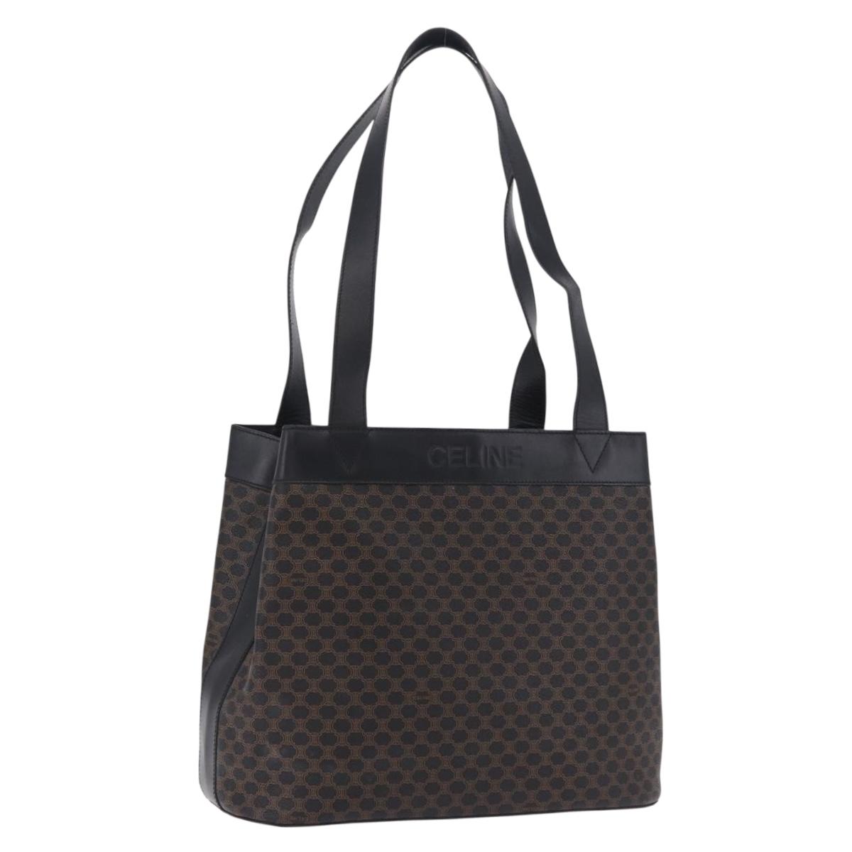 CELINE Macadam Canvas Tote Bag PVC Leather Black Gold Auth 197661V
