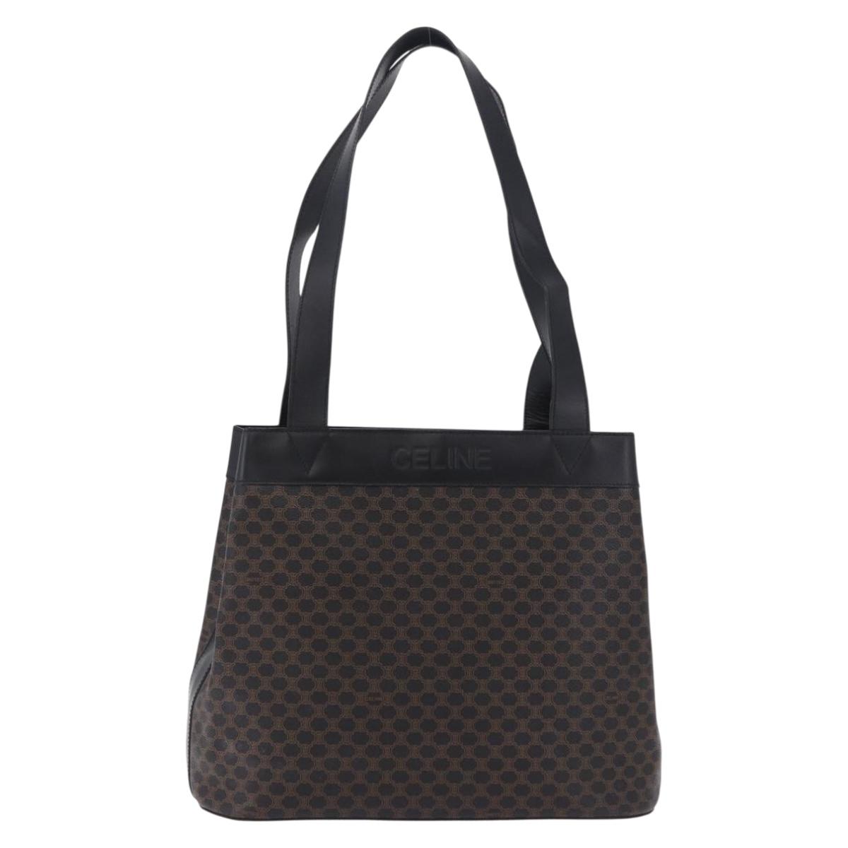 CELINE Macadam Canvas Tote Bag PVC Leather Black Gold Auth 197661V