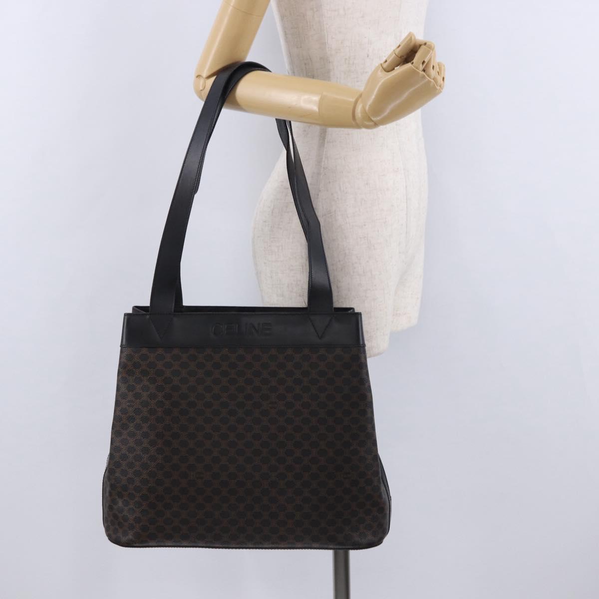 CELINE Macadam Canvas Tote Bag PVC Leather Black Gold Auth 197661V