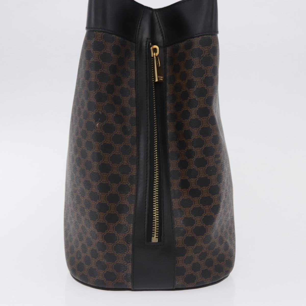 CELINE Macadam Canvas Tote Bag PVC Leather Black Gold Auth 197661V