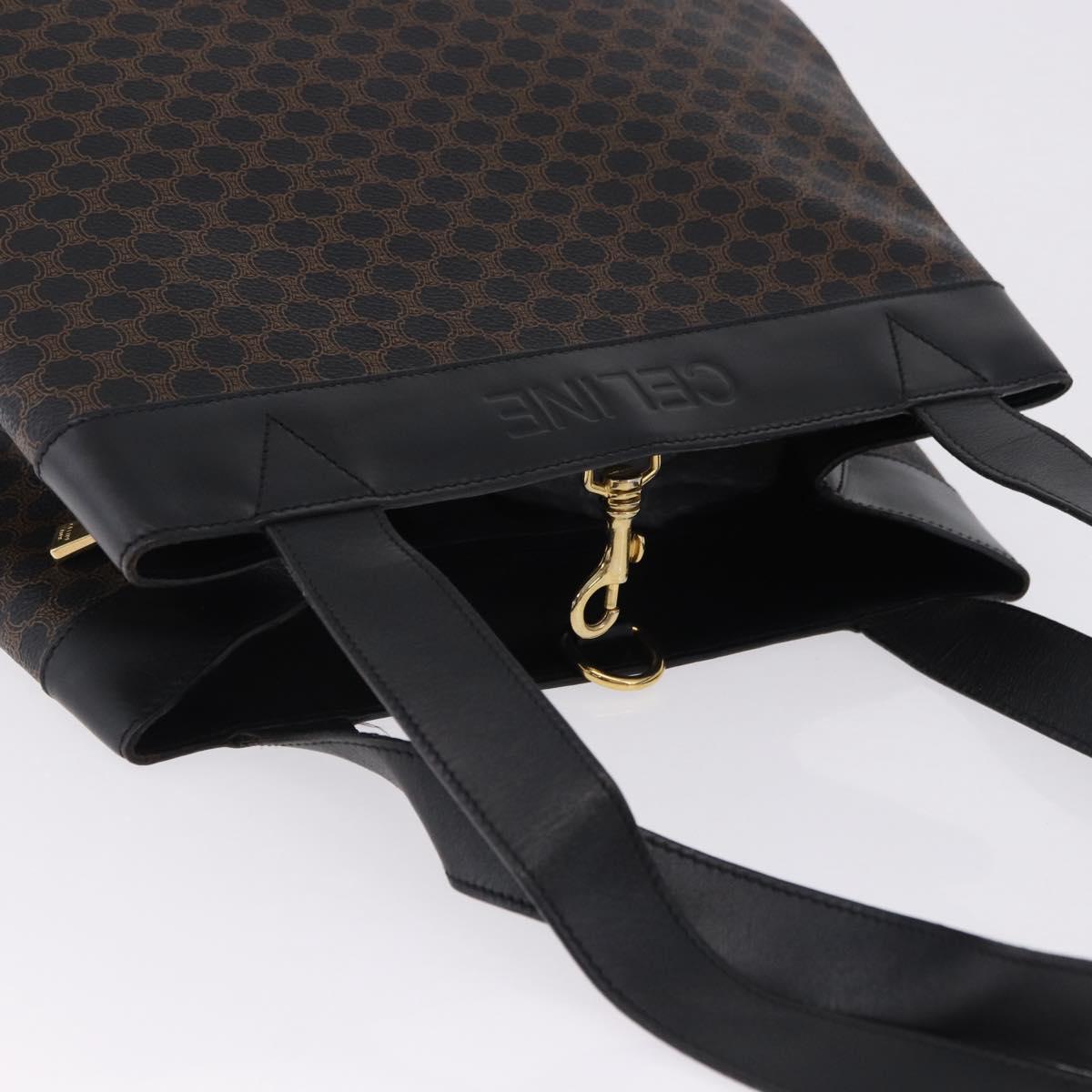 CELINE Macadam Canvas Tote Bag PVC Leather Black Gold Auth 197661V