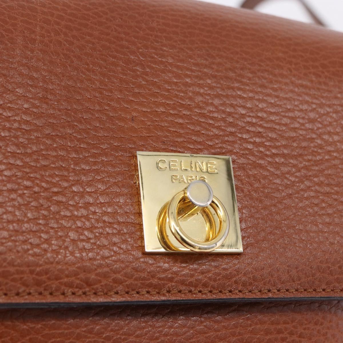 CELINE Shoulder Bag Leather Brown Gold Auth 197663V