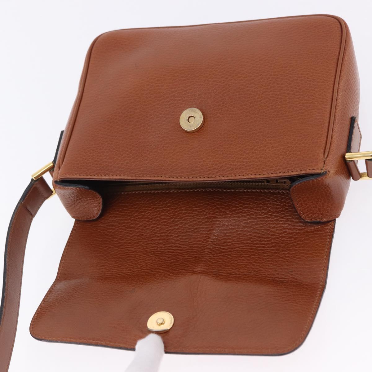 CELINE Shoulder Bag Leather Brown Gold Auth 197663V