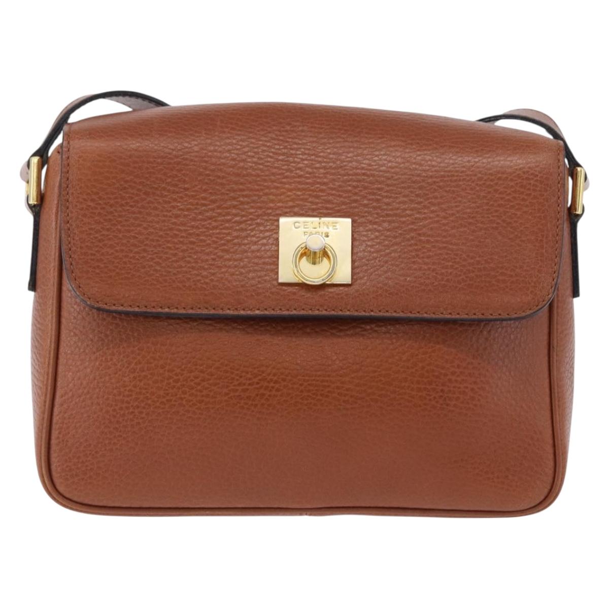 CELINE Shoulder Bag Leather Brown Gold Auth 197663V