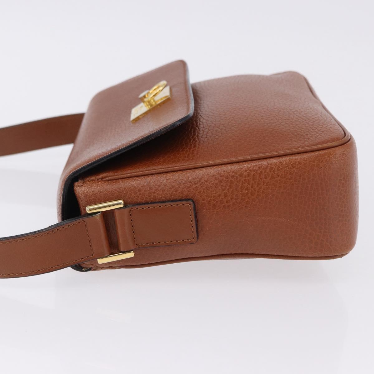CELINE Shoulder Bag Leather Brown Gold Auth 197663V