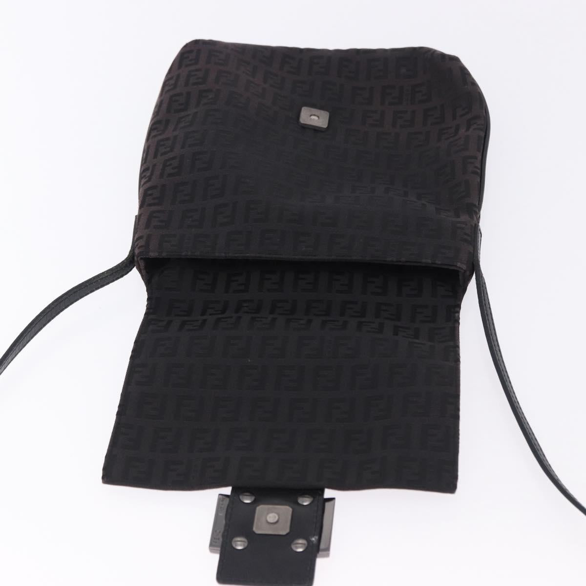 FENDI Zucchino Canvas Shoulder Bag Black Silver Auth 197666