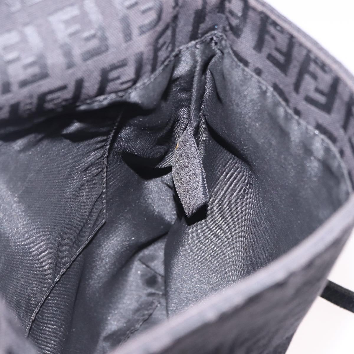 FENDI Zucchino Canvas Shoulder Bag Black Silver Auth 197666
