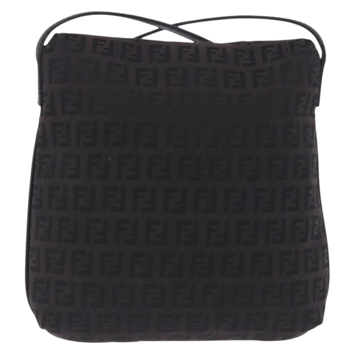 FENDI Zucchino Canvas Shoulder Bag Black Silver Auth 197666