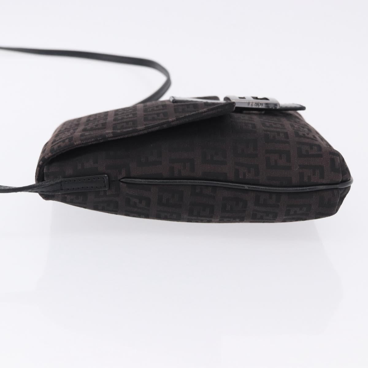 FENDI Zucchino Canvas Shoulder Bag Black Silver Auth 197666
