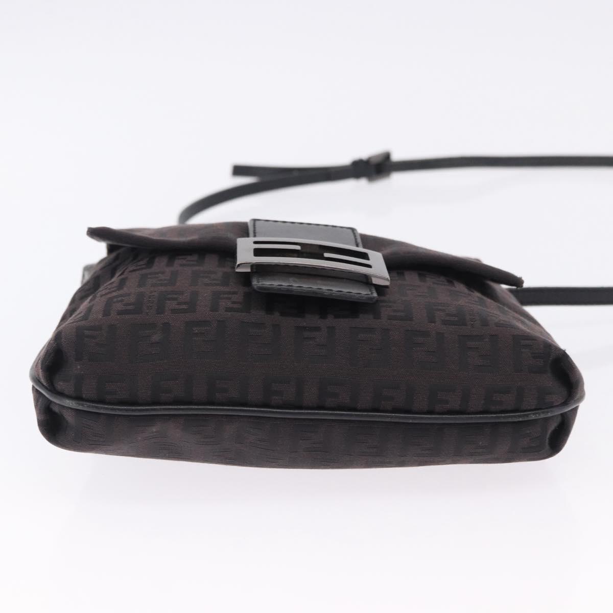 FENDI Zucchino Canvas Shoulder Bag Black Silver Auth 197666
