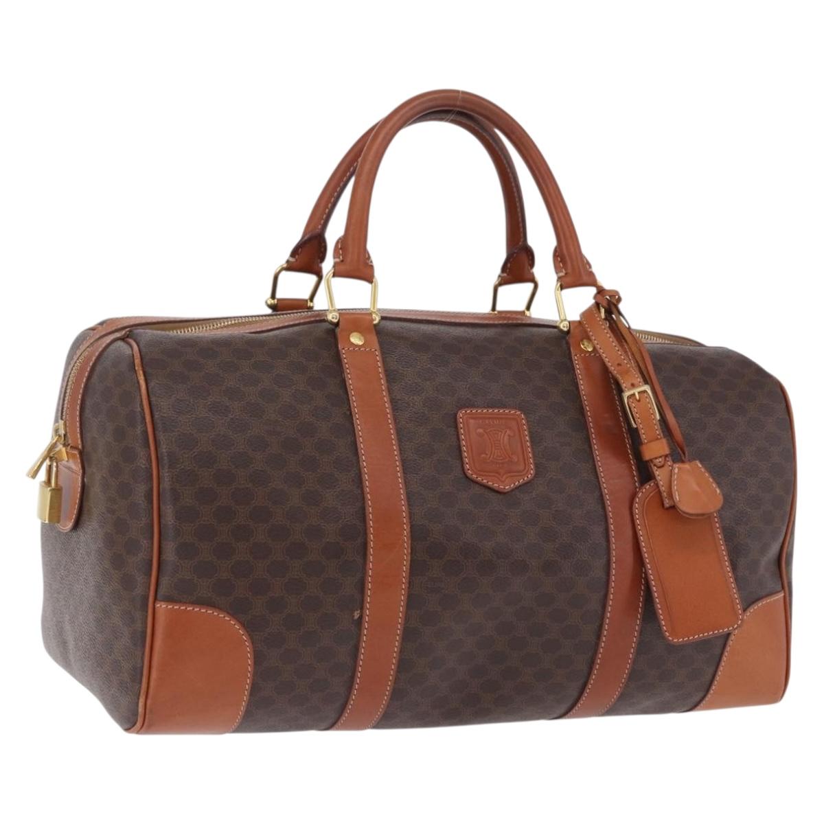 CELINE Macadam Canvas Boston Bag PVC Leather Brown Gold Auth 197668V