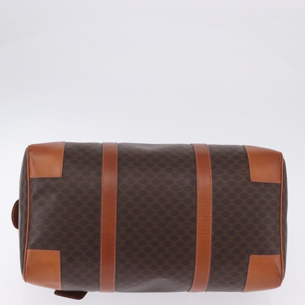 CELINE Macadam Canvas Boston Bag PVC Leather Brown Gold Auth 197668V