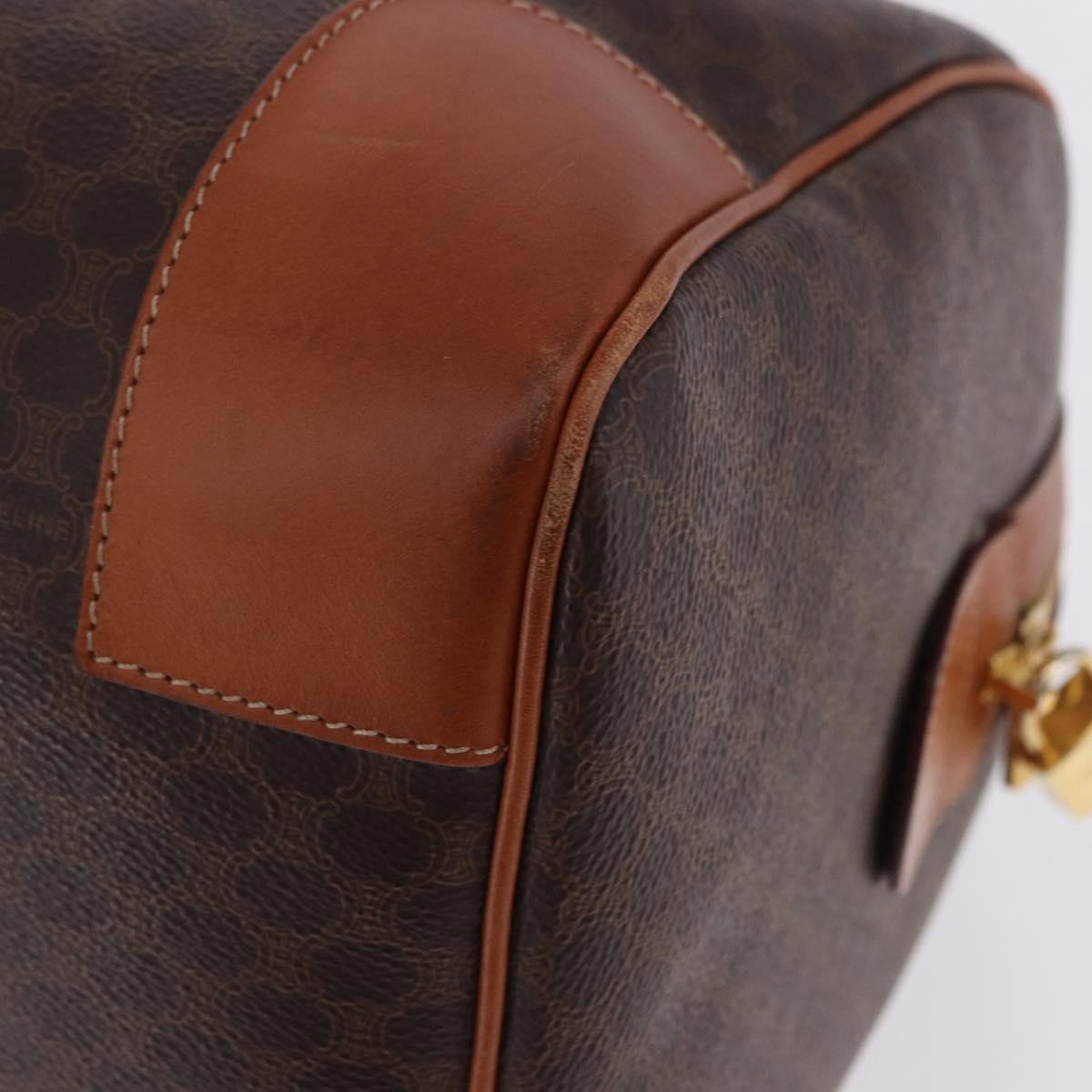 CELINE Macadam Canvas Boston Bag PVC Leather Brown Gold Auth 197668V
